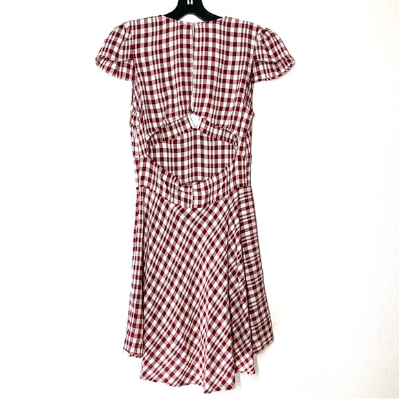 Reformation Burgundy Gingham Cap Sleeve Cutout Mini Dress - Picture 4 of 7
